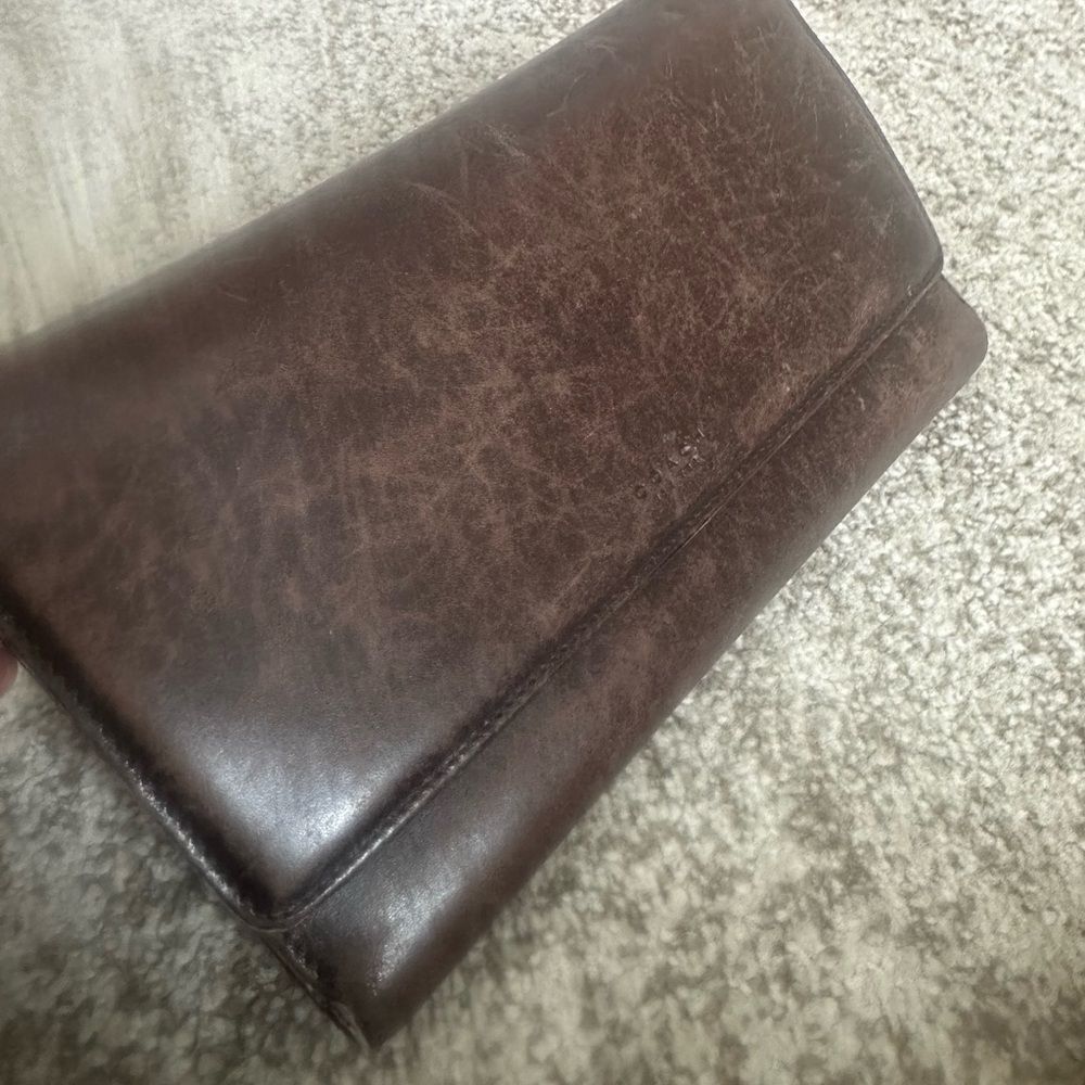 Coach Vintage Brown Leather Credit Card Trifold Long Wallet